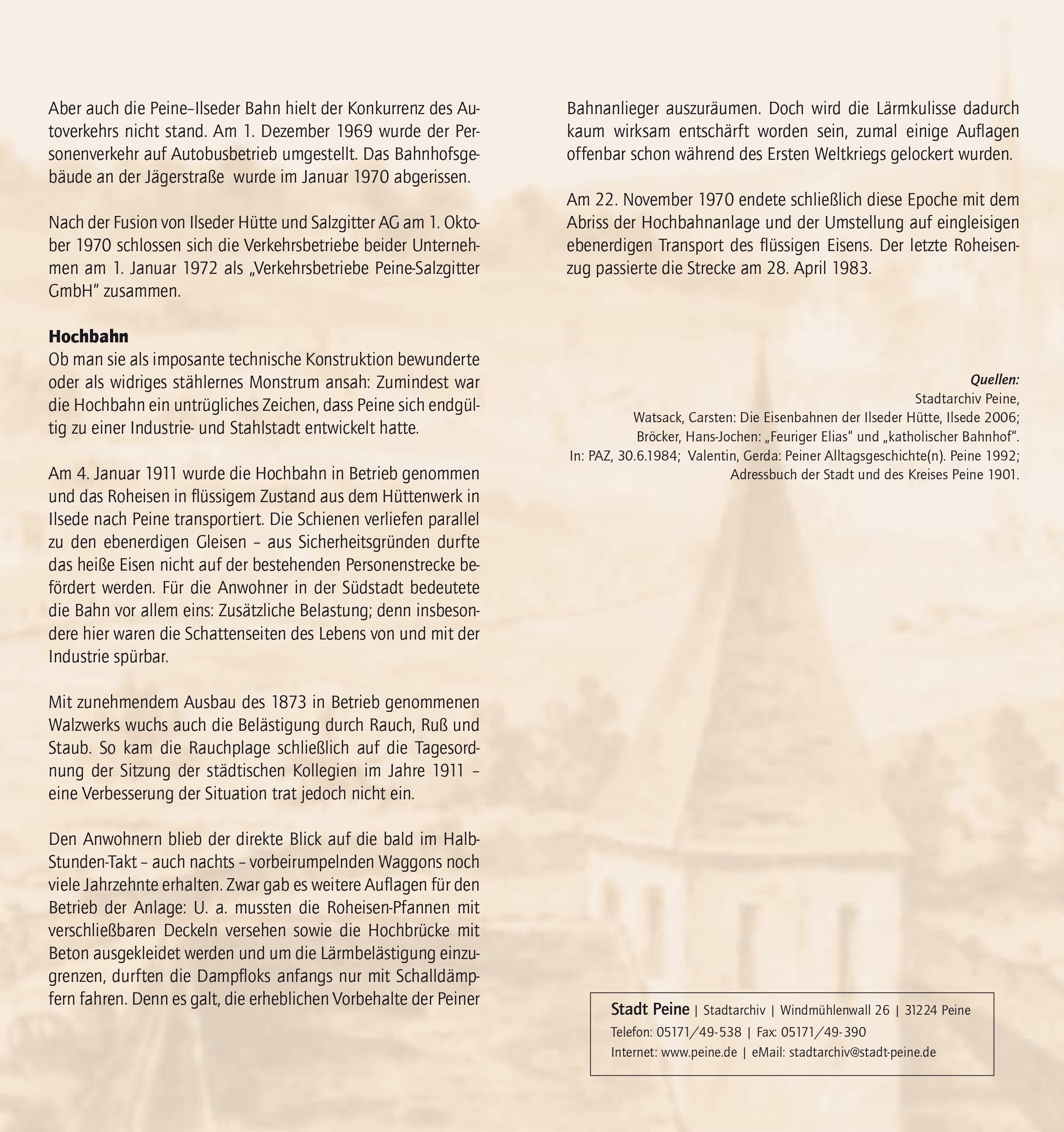Zur Geschichte der Peiner-Ilseder Eisenbahn und Hochbahn